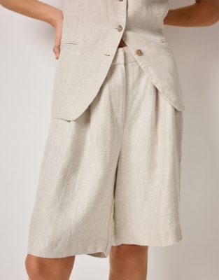 Bermuda Herringbone Linen Shorts