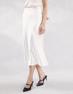 ivory silk midi skirt