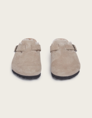 Birkenstock Boston Shearling Suede Leather Mules