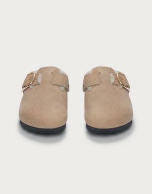 Birkenstock Oiled Leather Shearling Big Buckle Clogs