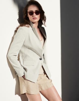 womens beige linen blazer