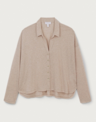 Blend Cropped Oversized Shirt with Lyocell - Camel
