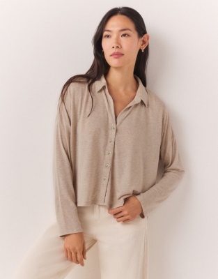 Blend Cropped Oversized Shirt with Lyocell - Camel