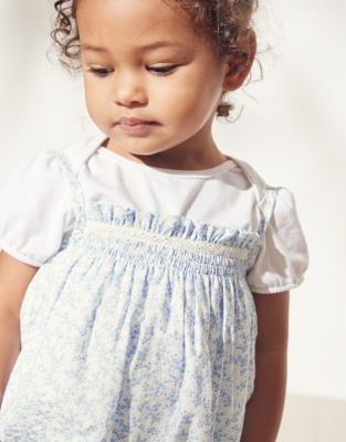 blue and white flower romper