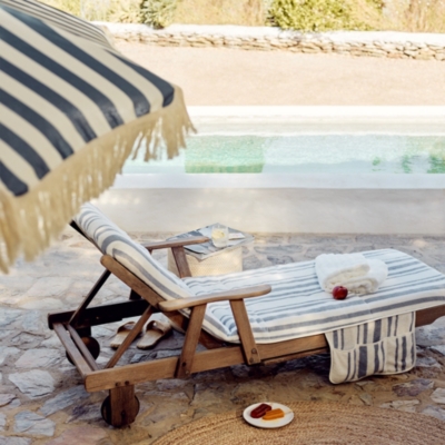 Blue Stripe Garden Lounger Towel Cover with Pocket