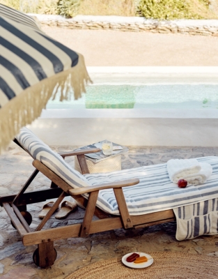 Blue Stripe Garden Lounger Towel Cover with Pocket