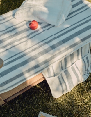 Blue Stripe Garden Lounger Towel Cover with Pocket