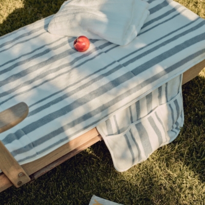 Blue Stripe Garden Lounger Towel Cover with Pocket