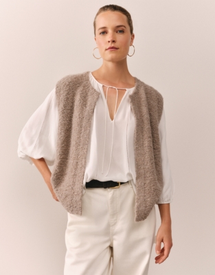 Bouclé Knitted Gilet with Alpaca - Hot Chocolate