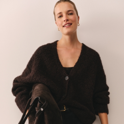 Bouclé V-Neck Cardigan with Alpaca