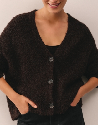 Bouclé V-Neck Cardigan with Alpaca