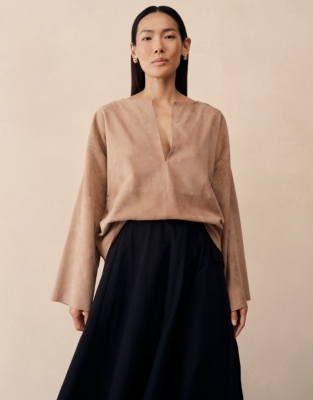 Boxy Suede Panelled Top