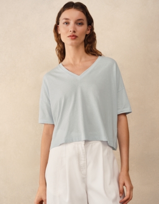 Boxy V-Neck Tee - Baby Blue