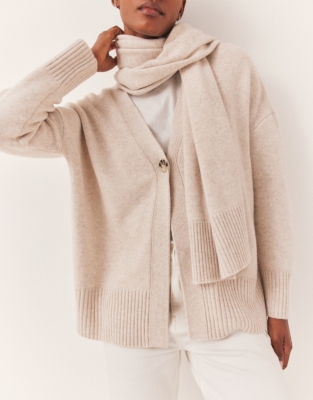 Boyfriend Cardigan With Attached Scarf