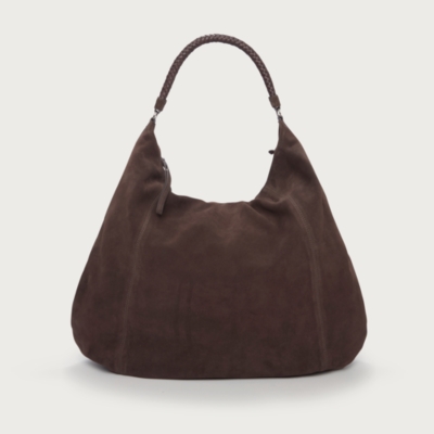 Braided Handle Large Suede Hobo Bag