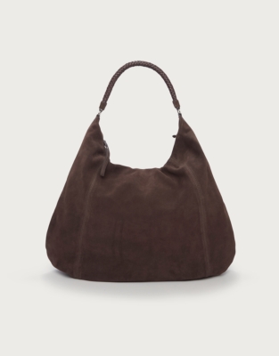 Braided Handle Large Suede Hobo Bag