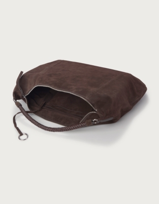 Braided Handle Large Suede Hobo Bag