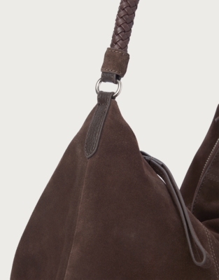 Braided Handle Large Suede Hobo Bag