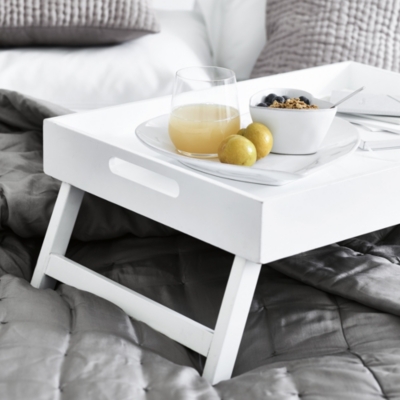 white wooden breakfast tray