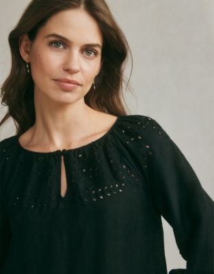 Broderie Detail Linen Dress Clothing Sale The White Company UK