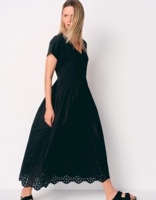 Broderie Hem V-Neck Jersey Dress