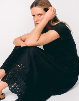 Broderie Hem V-Neck Jersey Dress