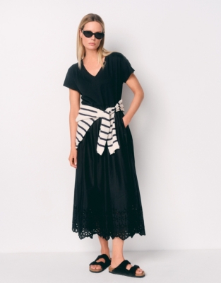 Broderie Hem V-Neck Jersey Dress