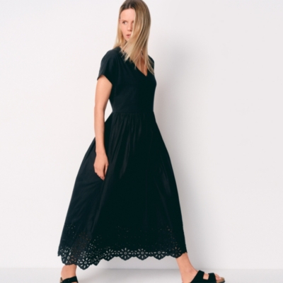 Broderie Hem V-Neck Jersey Midi Dress