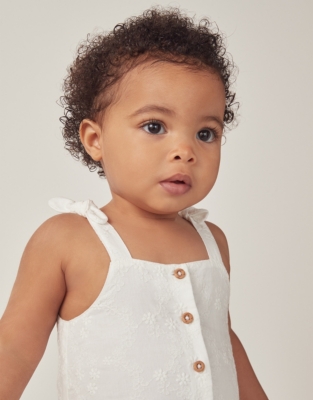 Broderie Tie Shoulder Romper (0–18mths)