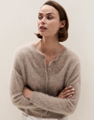 Brushed Cashmere Cardigan - Neutral