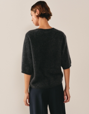 Brushed Cashmere Oversized Knitted T-shirt - Dark Charcoal Marl