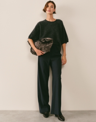Brushed Cashmere Oversized Knitted T-shirt - Dark Charcoal Marl
