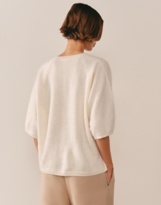 Brushed Cashmere Oversized Knitted T-shirt - Porcelain