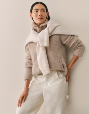 Brushed Cashmere Zip-Through Cardigan