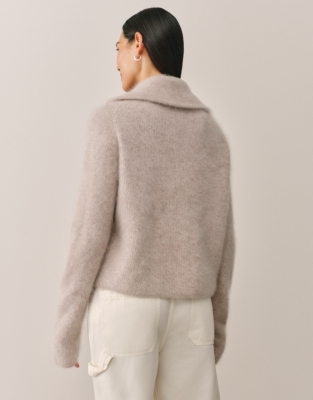 Brushed Cashmere Zip-Through Cardigan