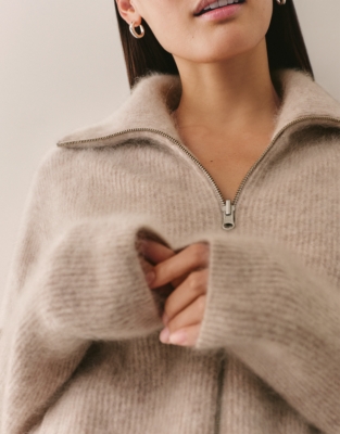 Brushed Cashmere Zip-Through Cardigan