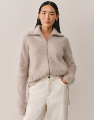 Brushed Cashmere Zip-Through Cardigan