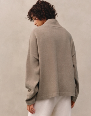 Brushed Cord Funnel Neck Jumper - Hot Chocolate