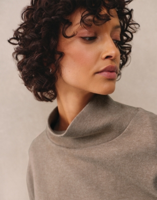 Brushed Cord Funnel Neck Jumper - Hot Chocolate