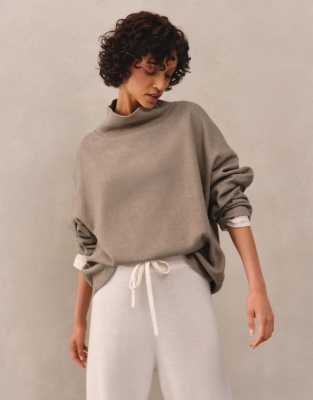 Brushed Cord Funnel Neck Jumper - Hot Chocolate