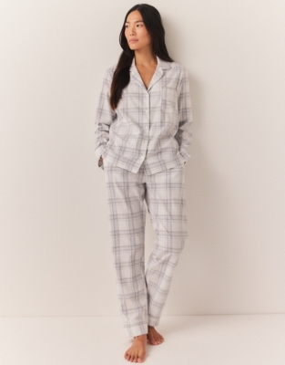 Brushed Cotton Checked Pajama Set, Sleepwear Sale