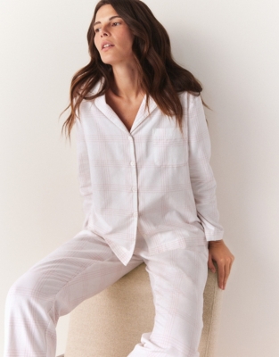 Brushed Cotton Checked Pyjama Set Nightwear Robes Sale The