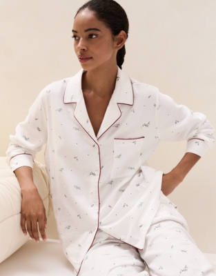 Brushed-Cotton Holly Print Classic Pyjama Set