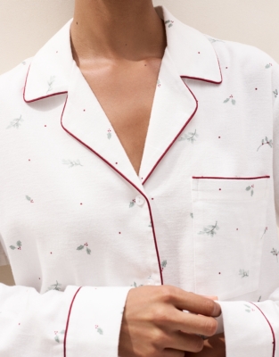 Brushed-Cotton Holly Print Classic Pyjama Set