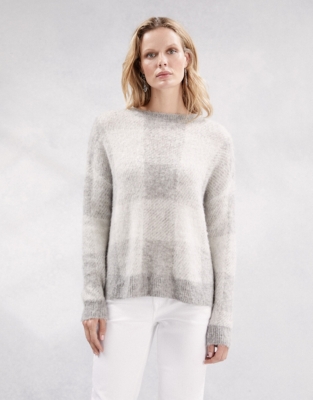 Brushed Gingham Jumper with Alpaca | Clothing Sale | The White Company UK