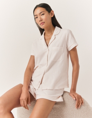 Brushed Jersey Cotton Stripe Short Pajama Set