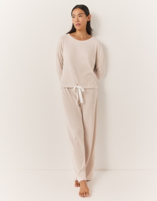Brushed Jersey Rib Tie Hem Pajama Set