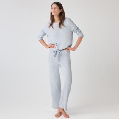 Brushed Jersey Rib Tie-Hem Pajama Set