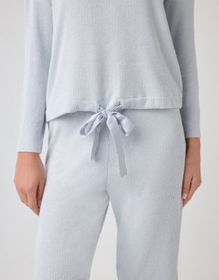 Brushed Jersey Rib Tie-Hem Pajama Set