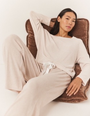 Brushed Jersey Rib Tie Hem Pyjama Set